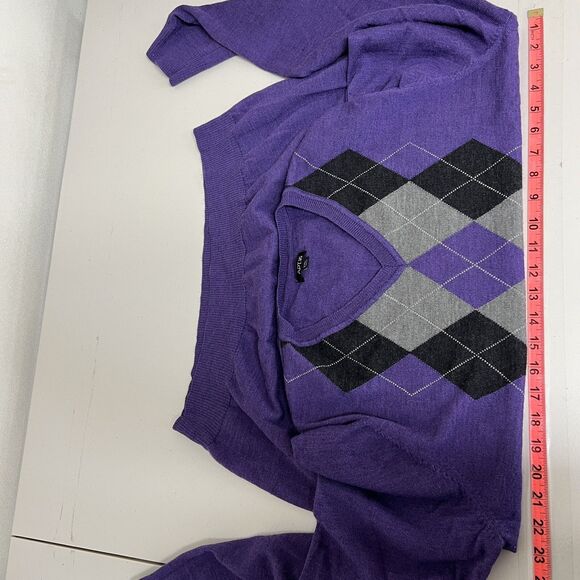 Apt. 9 Men’s XXL Argyle V-Neck Sweater Purple Merino Wool Blend Preppy Classic - Picture 10 of 13